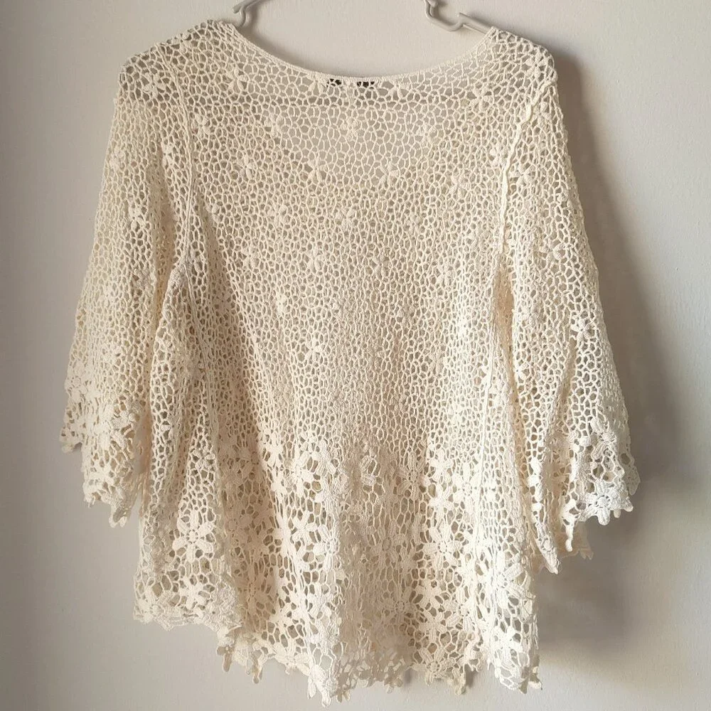 PAPAYA Crochet Floral Boho Top Size Medium - Picture 4 of 4